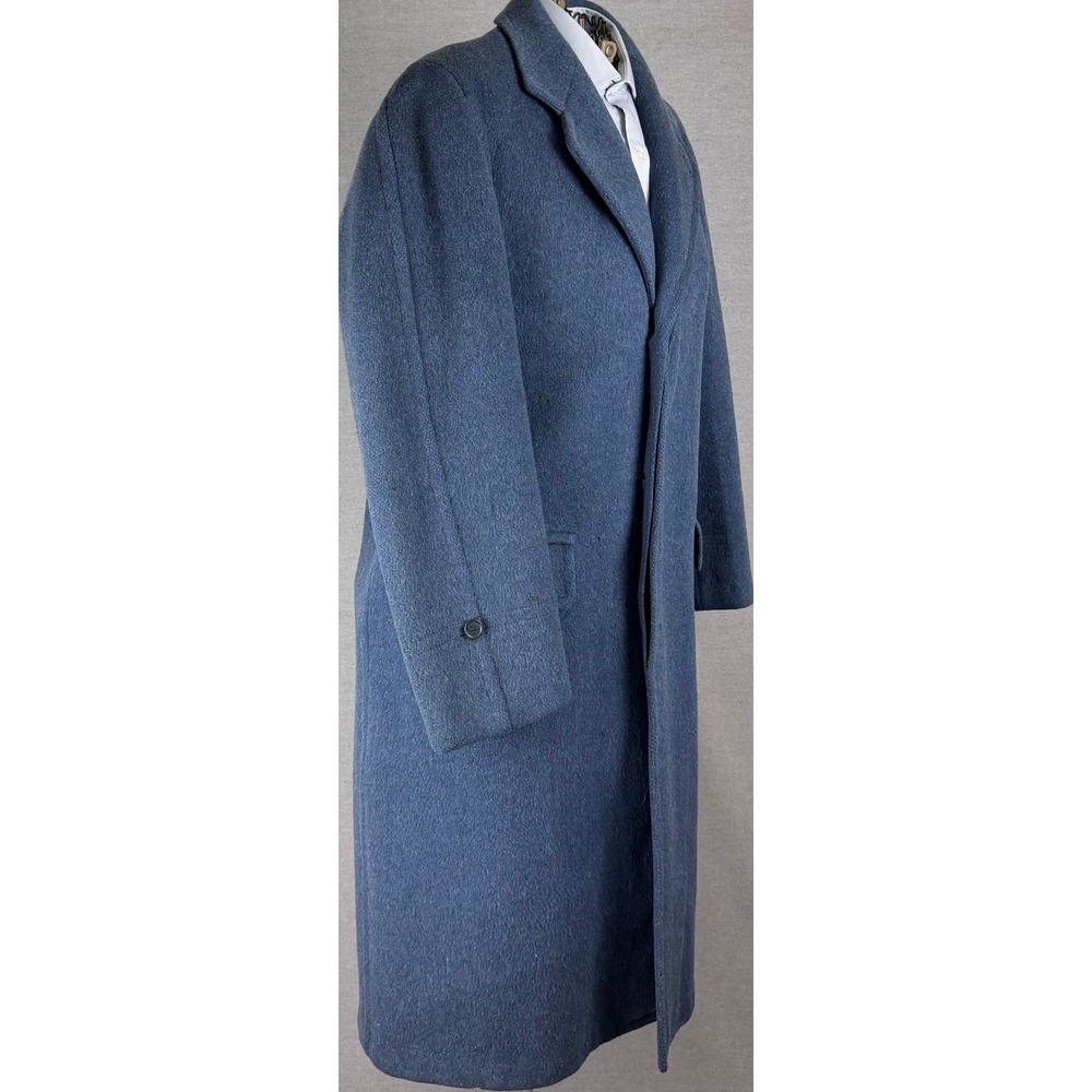 Vintage 1930s Barrymore Wool Overcoat Mens 44 Blue Long Trench Coat New York
